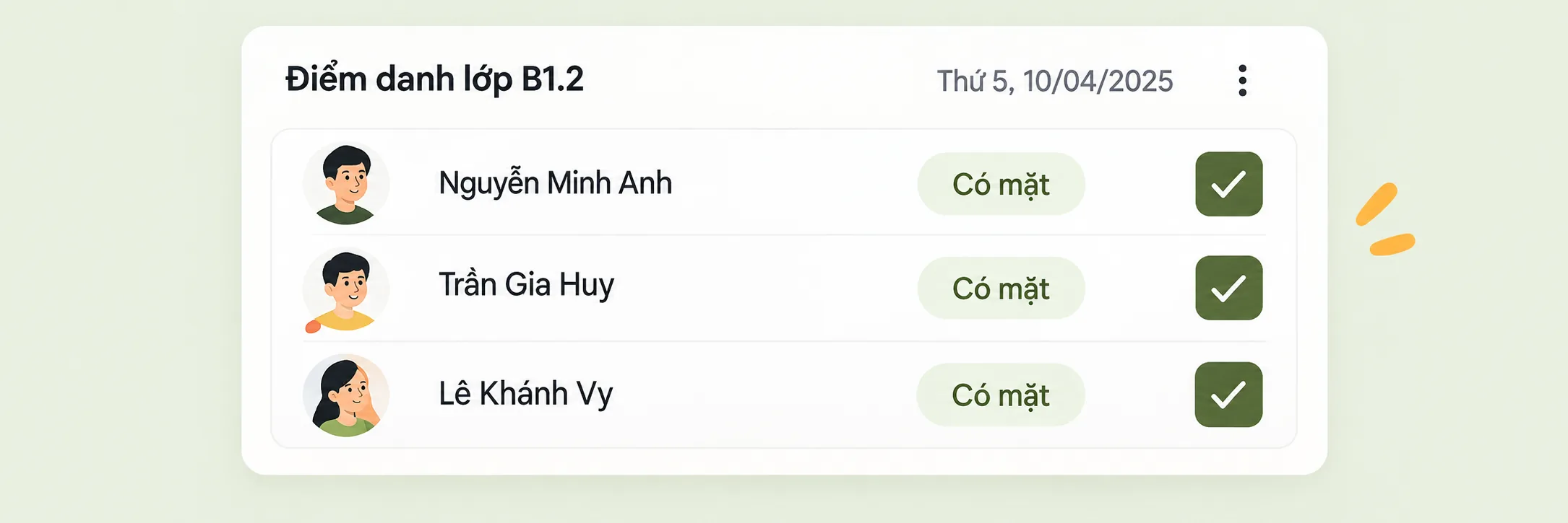 Danh sách điểm danh lớp học trên TID LMS
