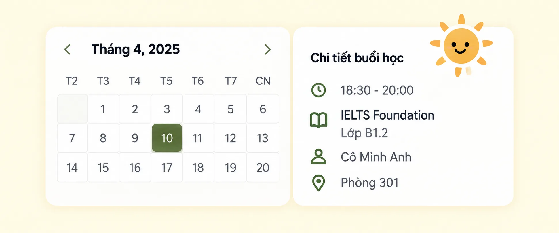 Lịch học và chi tiết buổi học trên TID LMS