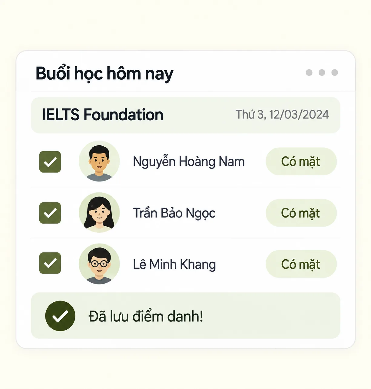 Giao diện điểm danh buổi học trên TID LMS